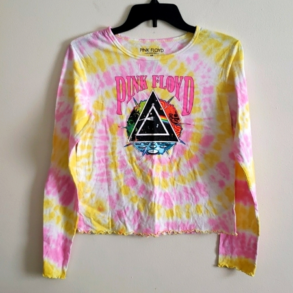 Pink Floyd tie dye crop tee shirt, long sleeve, lettuce hem, band tee, graphic